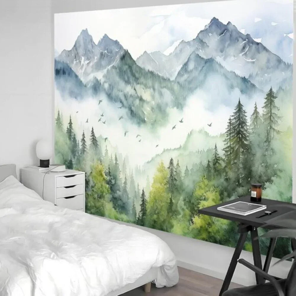 New Green Mountain Forest Nature Tapestry Wall Decor for Home or Room, 51x60In